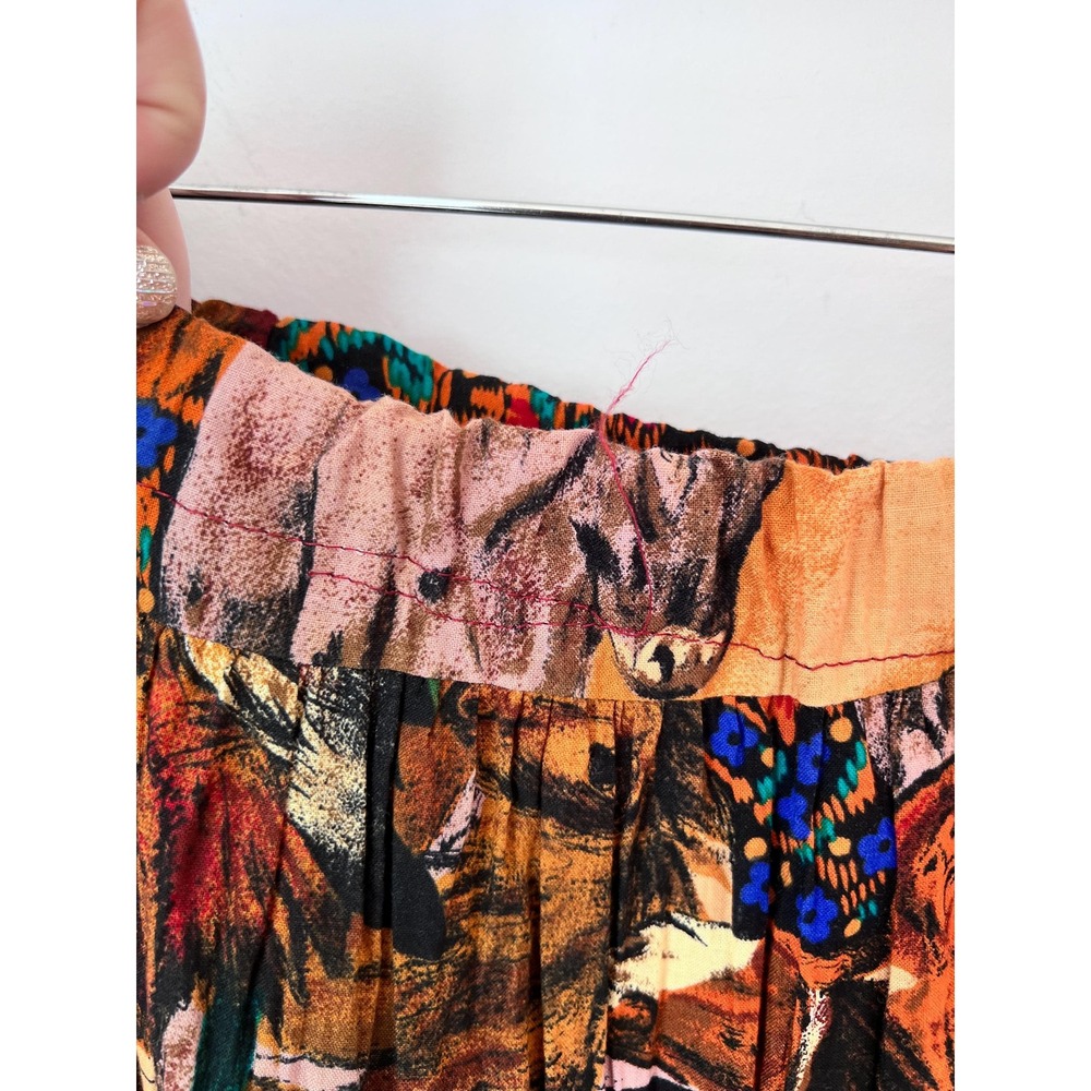 Vintage Western Novelty Print Broomstick Skirt Brown Multi Tiered Pleated Midi - Picture 8 of 9